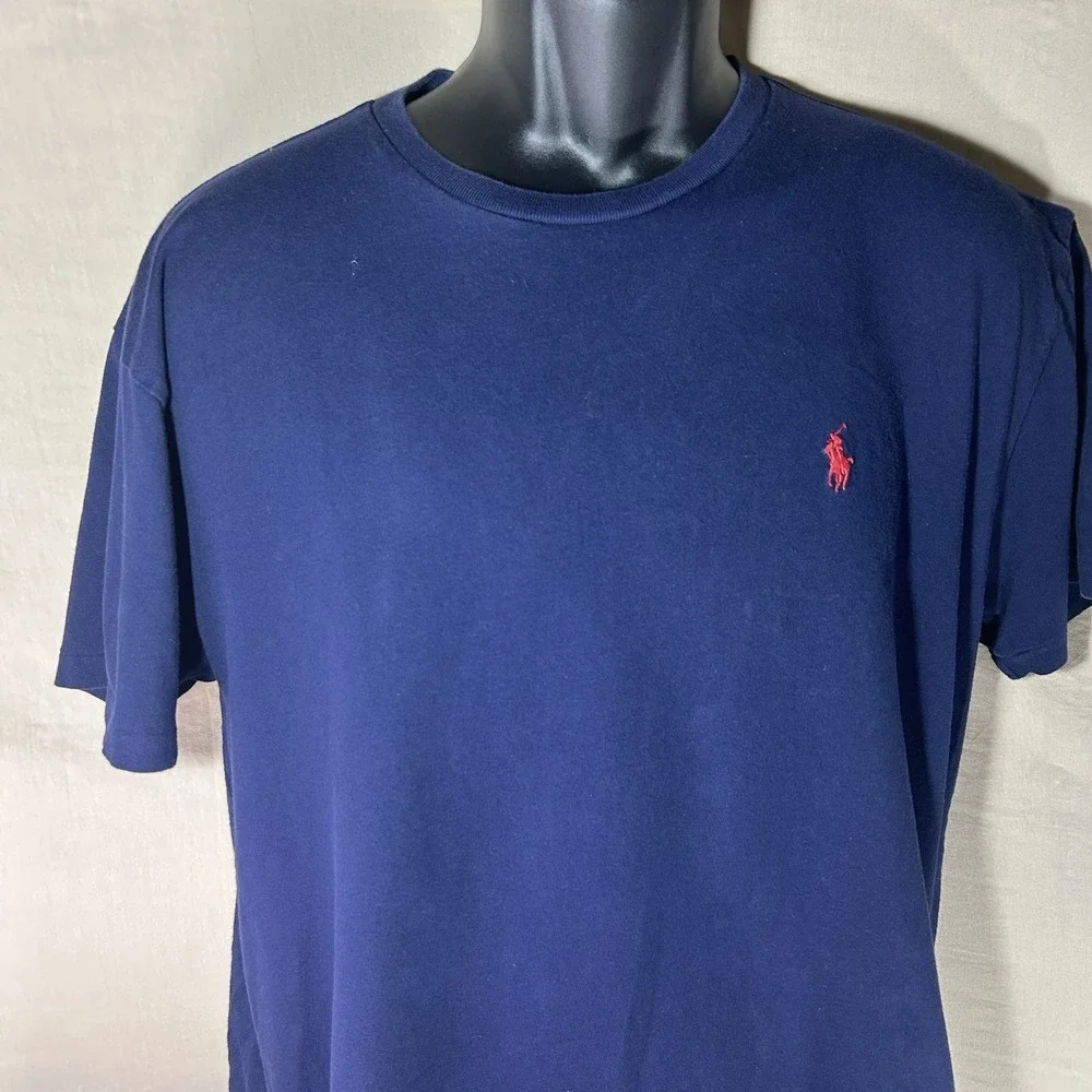 Polo Ralph Lauren T Shirt Mens Medium Navy Blue‎ Red Pony Logo Crewneck
